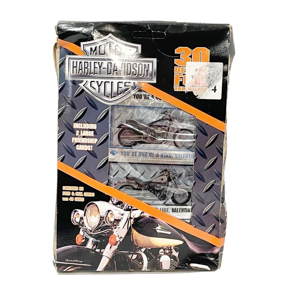 Vintage Harley Davidson Motorcycles Foil Valentines Day Cards &‎ Seals 2002 NEW